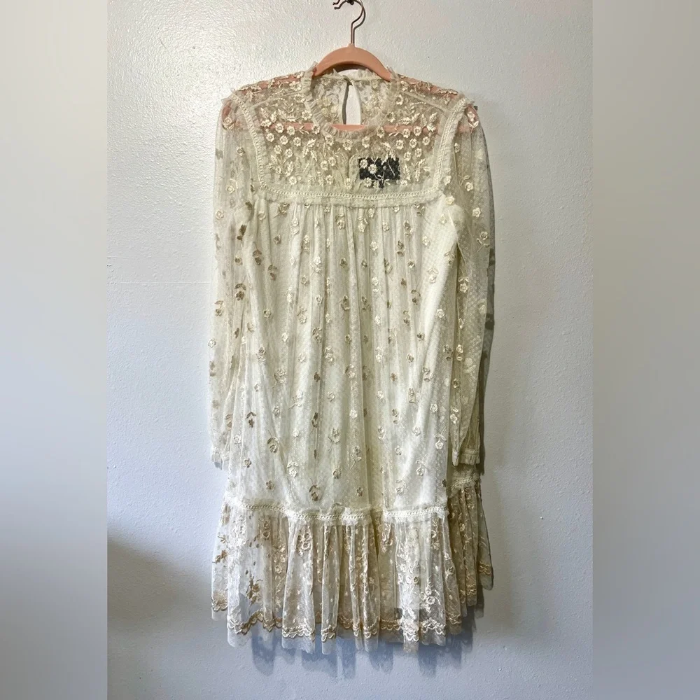 Needle & Thread Reflection Disty Cream Embroidered Floral Lace Dress - Size 6 - Picture 4 of 16